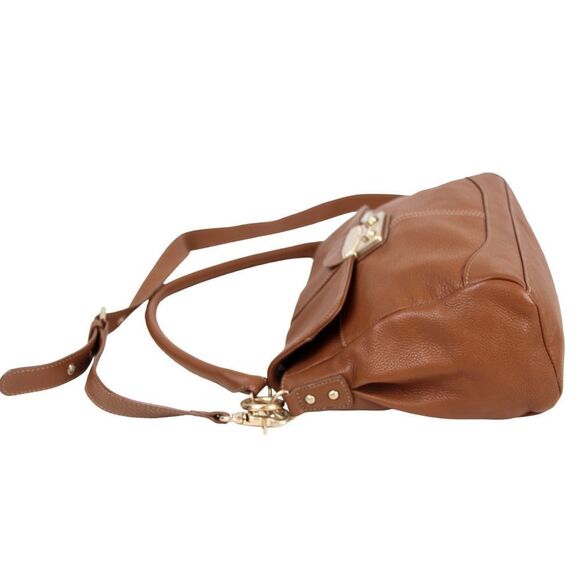 Nine West BROWN GENUINE LEATHER FLAP LOGO SHOULDER BAG HANDBAG HOBO PURSE - Picture 8 of 16